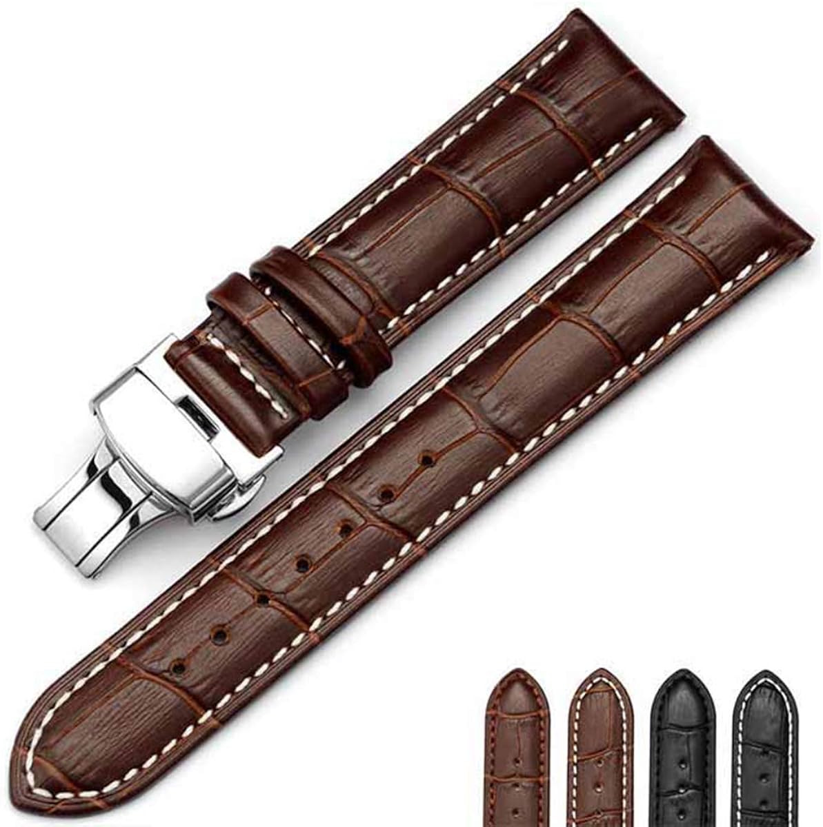 Cinturino Orologio In Vera Pelle Multicolore Con Fibbia Farfalla - Larghezza 12-24mm Universale