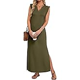 AUSELILY Women's V Neck Maxi Dresses, Straight-Cut Wrinkle-Free, Summer Split Sleeveless Vacation Dress with Pockets 2026