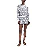 PJ Salvage womens Boyfriend Long-sleeve Top and Boxer Short Bottom 2-piece Pajama Set
