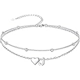 SILVERCUTE Silver Anklets for Women, Waterproof Initial Heart Ankle Bracelets Sterling Silver, Adjustable Layered Foot Jewelry Summer Beach Fashion with Personalized Name Design, Gift Package