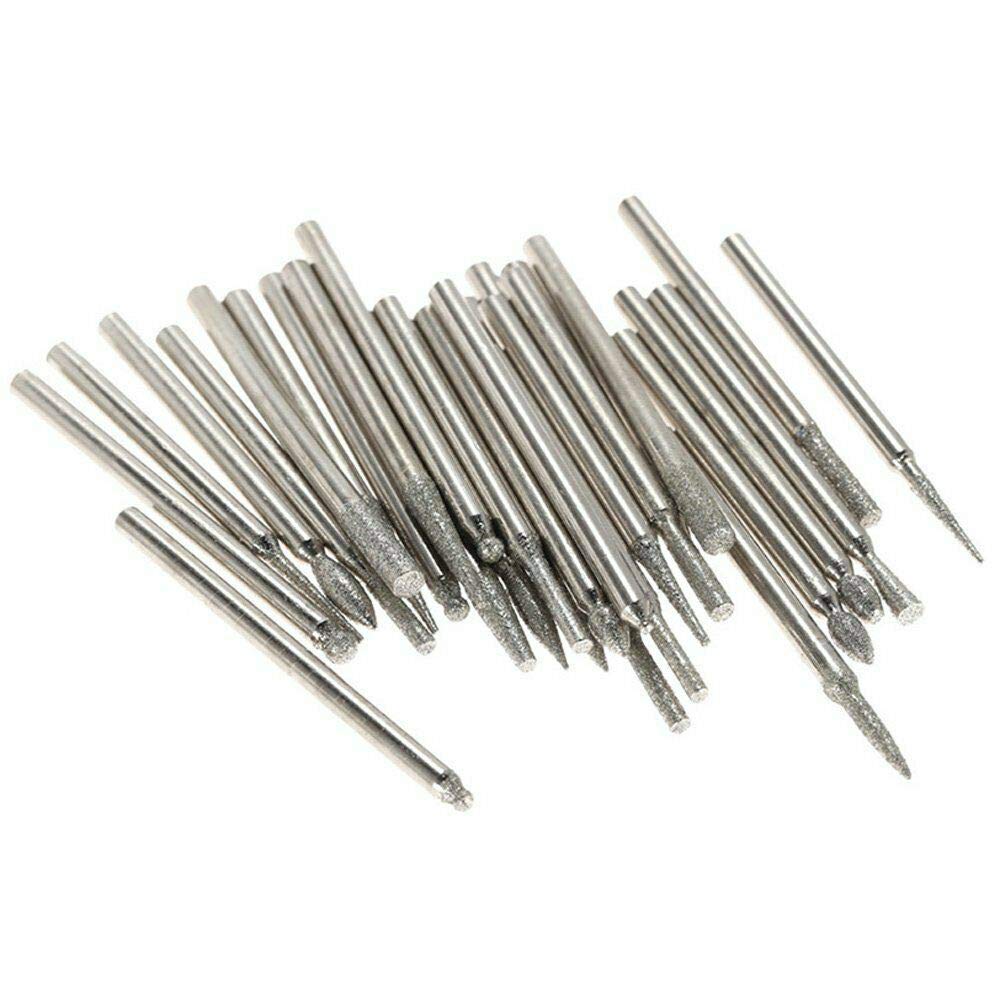 30Pcs Diamond Burr Bits 3mm Drill Bit for Engraving Carving