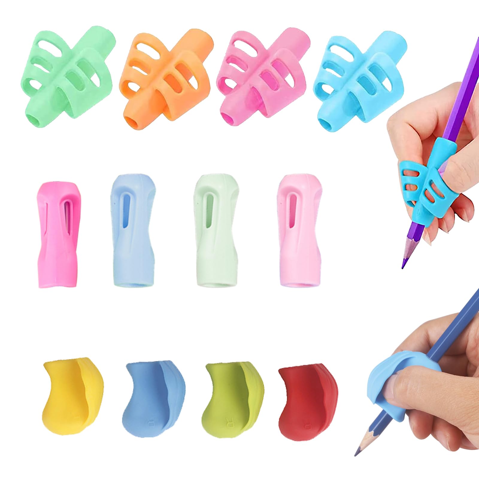 BOZILY 12pcs Pencil Grips - Kids Handwriting Aid, Soft Silicone Pencil Grip Trainer for Students