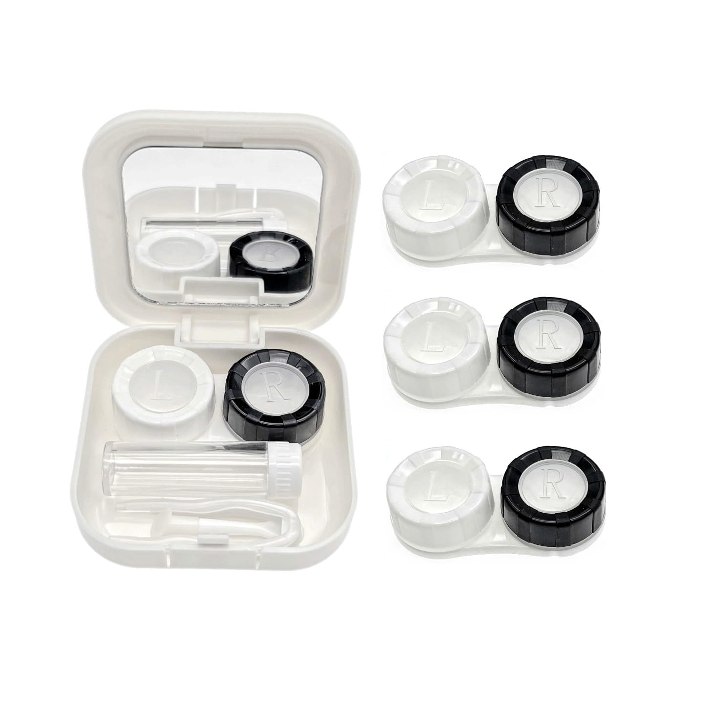 JZK 4X Contact Lens case with Transparent Cap, and 1x Contact Lens Holder case Box with Mirror, Solution Bottle, applicator and Tweezers, Portable Contact Lens Travel kit