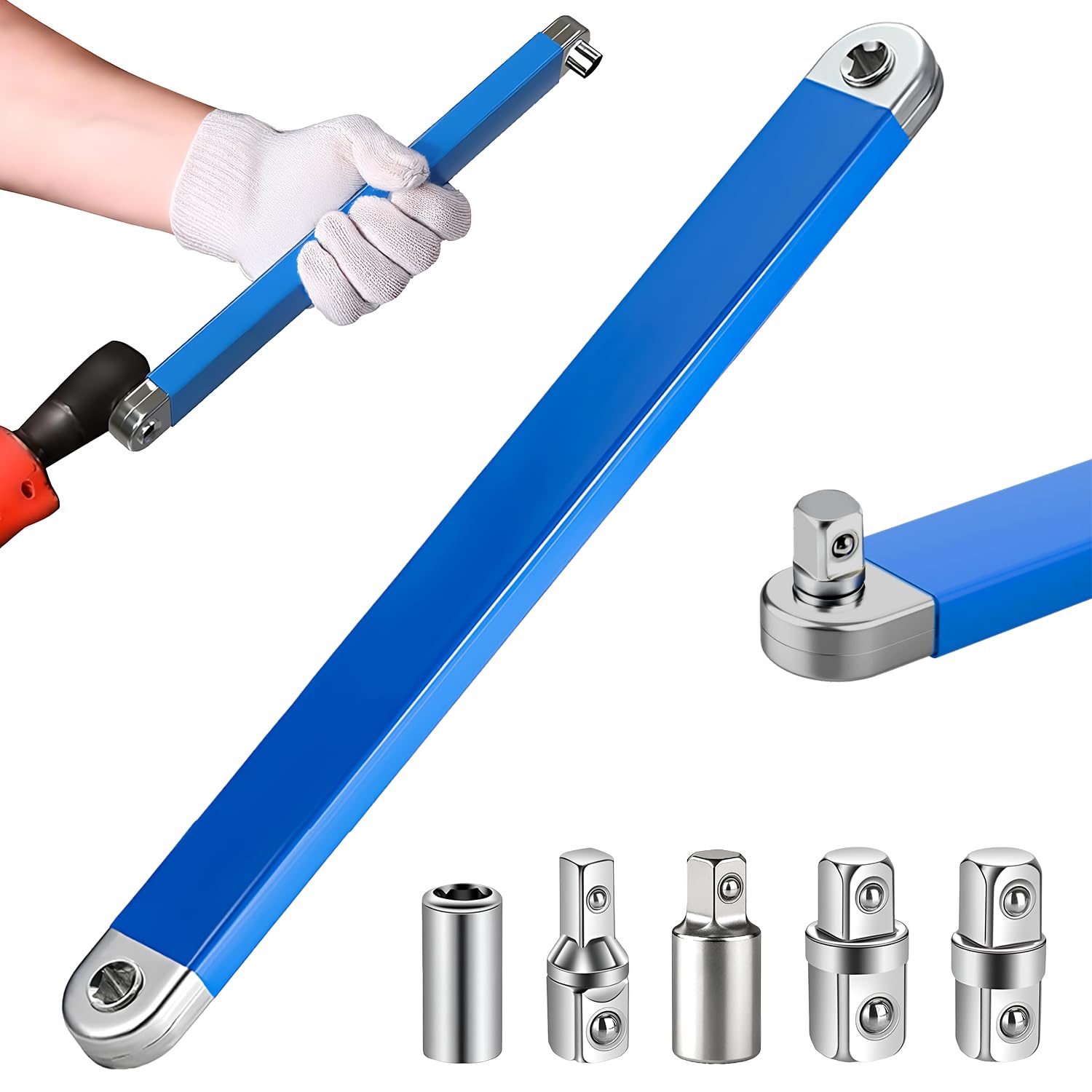 ZEXUPORIUM Professioneller Schlüsselverlängerung, Schraubenschlüssel Set mit 5 Stück 1/2", 1/4" Und 3/8" Antriebsadapter, Ratsche verlängerung, für Universal Verlängerter Schraubenschlüssel