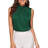 Verdusa Women's Elegant Sleeveless Satin Blouses Tie Back Pleated Dressy Work Tops Business Casual Outfits