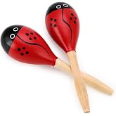 2 Pcs Maracas, 9 Inch Hand Percussion Rattles, Wooden Rumba Shaker Hand Musical Instruments with Clear Rhythm for Music Playing (Red)