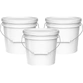 MKS Plastics White 2-Gallon Food-Grade Bucket with Airtight Lid, 3-Pack | 70-Mil, Heavy-Duty, BPA-Free Plastic Pail with Metal Handle for Food Storage, Cleaning, Painting &amp; General Use &ndash; Made in USA