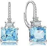 Rectangular Leverback Drop Earrings Sterling Silver Emerald Cut Cubic Zirconia Dangle Earrings Princess Cut Birthstone Crystal Jewelry for Women