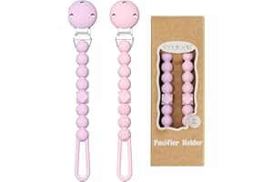 TYRY.HU Silicone Pacifier Holder Clip with One Piece Beads for Boys and Girls, Soft Flexible Rust-Free Binky Clips with Texture, Keeps Pacifier Clean, Safe for Newborn, Fits Most Pacifiers, 2 Pack