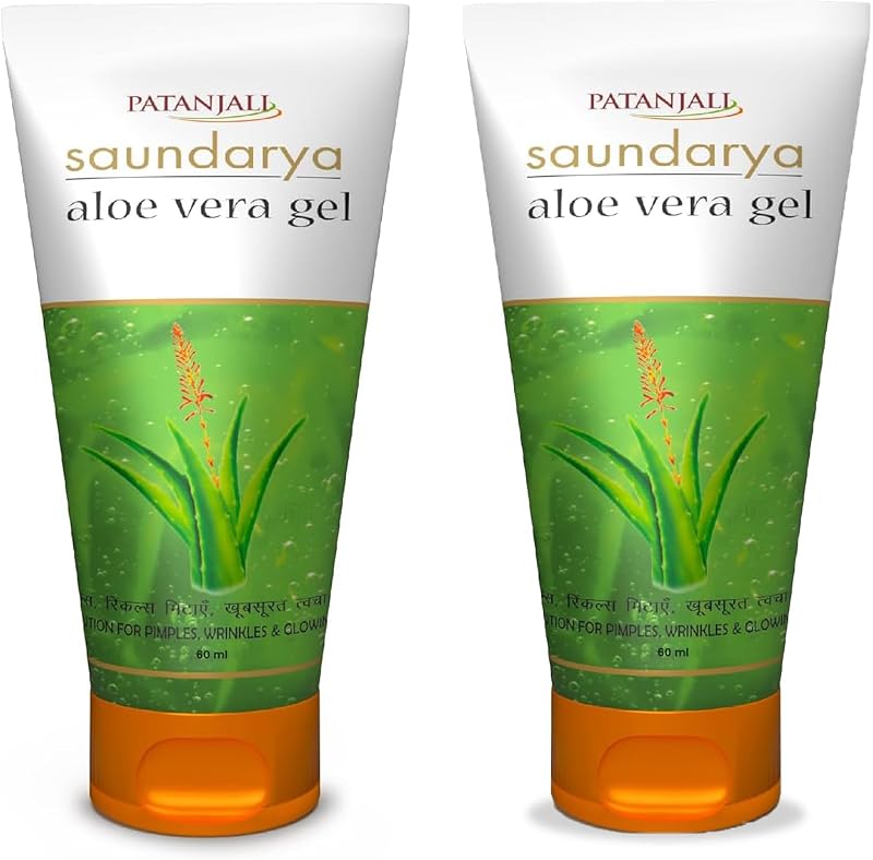 Patanjali Aloe Vera Gel 2 Pack 60ml Each Lightweight Moisturizing Skin Care