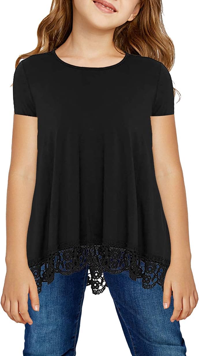 storeofbaby Girls Casual Tunic Tops Short Sleeve Loose Soft Blouse T-Shirt for 4-13 Years