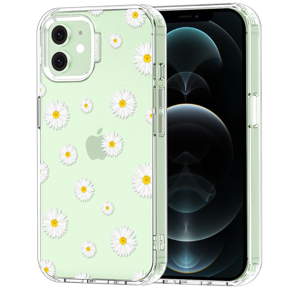 MOSNOVO Case for iPhone 12 & iPhone 12 Pro, [Buffertech 6.6ft Military-Grade Drop Protection] [Anti Peel Off Tech] Clear TPU Bumper Phone Case Cover Design - White Daisy — image 1