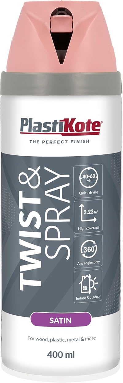 Plasti-kote 22107 400ml Spray Paint Satin Cameo Pink Twist & Spray Easy