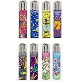 Clipper Mystery Butane Refillable Lighters, Assorted Colors, 8 Pack | Random Selection of Popular Designs, Safe, Reusable, Colors and Designs Will Vary