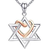 APOTIE Silver Star of David pendant with Rose Gold Heart Necklace Mother Day Jewelry Gift for Mom Women (Rose Gold Heart Star of David Necklace)