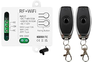 DieseRC Tuya 1 Channel WiFi Smart Switch, DC 5V 12V 24V 36V Passive Output Relay Module, with 2X RF Remote Control, Compatible with Alexa/Google Home