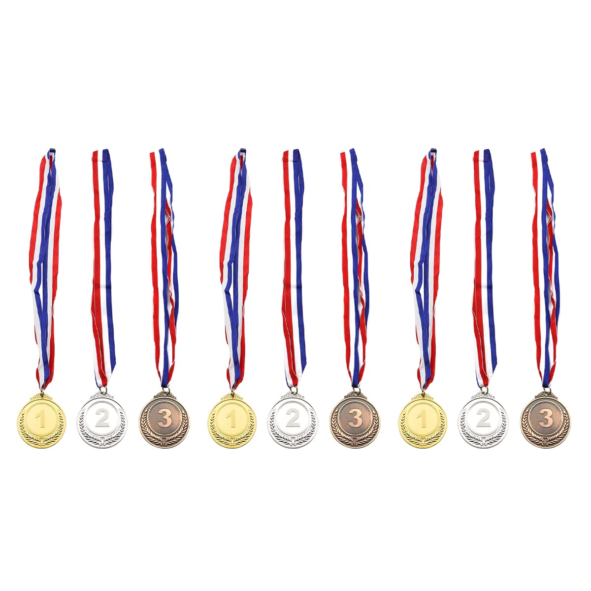 Sarini 9 Pcs Metal Gold Silver Bronze Award Medals with Ribbon,Winner Medals for Events,Office Games and Sports Day- 1st 2nd 3rd Place Each 3PCS,Diam. 6.5cm/2.56Inch
