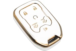 FEYOUN Key Fob Cover Compatible with Chevy Chevrolet Suburban Tahoe GMC Terrain Yukon Yukon XL Smart 6 Buttons TPU Remote Keyless Key Fob Case Protection Shell Accessories, White