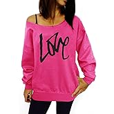 Smile Fish Women's Sexy Off The Shoulder 80s Outfit Sweatshirt Slouchy Printed Long Tunics Top