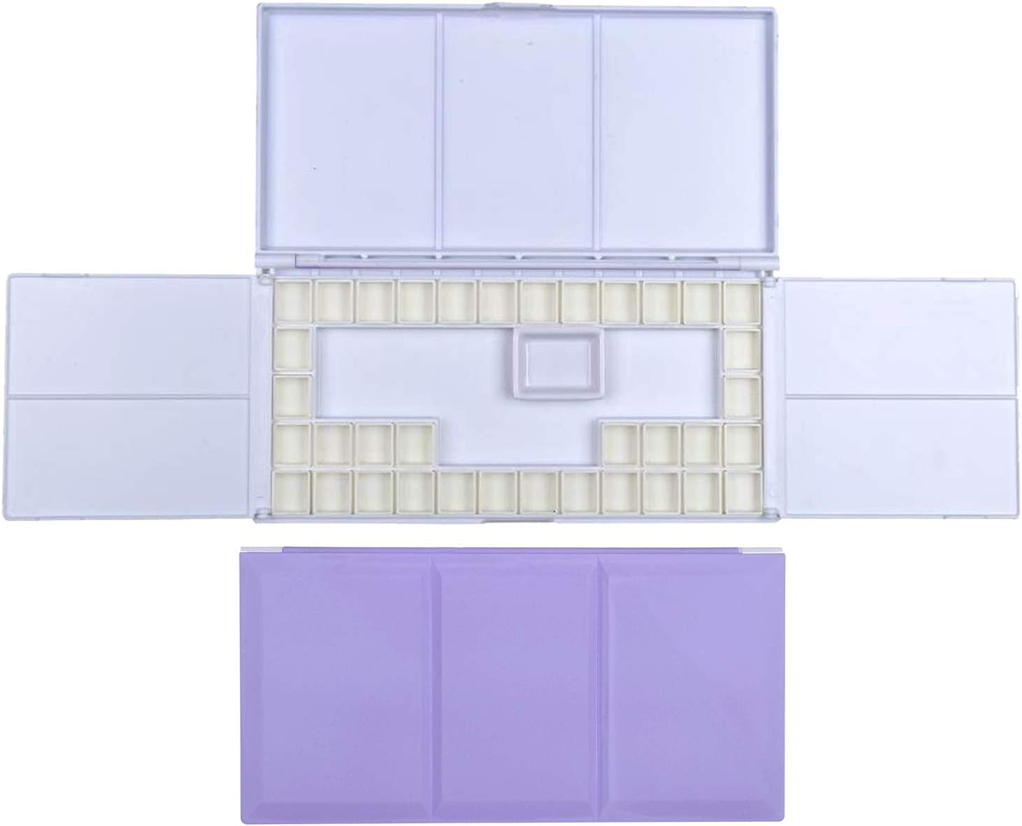 ATWORTH MEEDEN Travel Watercolour Case with Foldable Paint Palette, Porcelain Water Dish and 36 Removable Half Pans, Purple Colour