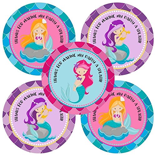 Mermaid Thank You Sticker Labels by Adore By Nat - Girl Children Birthday Baby Shower Party Supplies - Set of 30