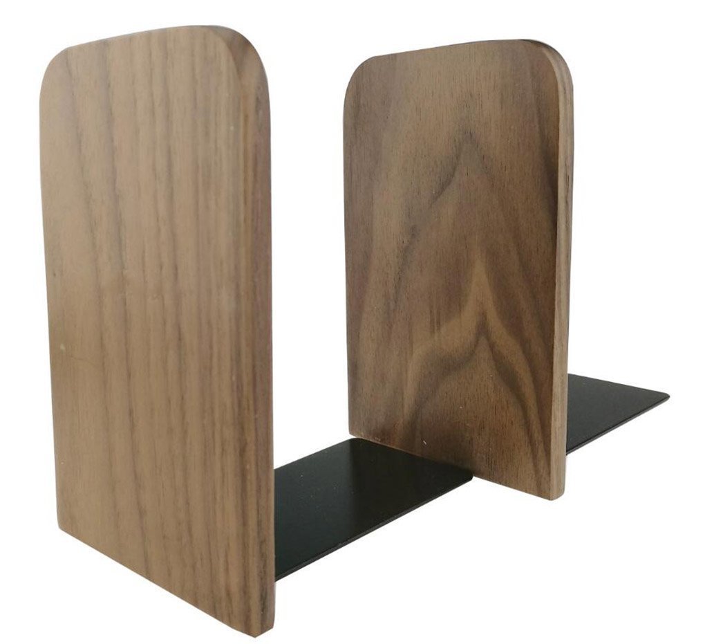 Winterworm Simple Nature Japanese Style Black Walnut Wood Bookends Book Ends For Home Office Library School Study Decoration Gift (Square, Large)