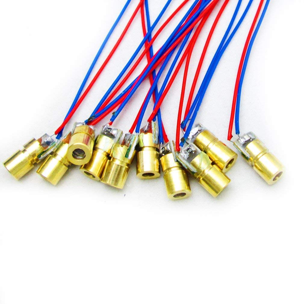 Photo 1 of HiLetgo 10pcs 5V 650nm 5mW Red Dot Laser Head Red Laser Diode Laser Tube with Leads Head Outer Diameter 6mm