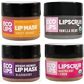 Eco Lips Organic Sugar Lip Scrub &amp; Lip Mask 4-Pack Set | For Chapped Lips | 100% Natural Ingredients | Nourish, Soften, and Condition Lips | Petroleum Free