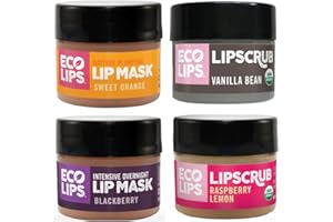 Eco Lips Organic Sugar Lip Scrub, Plumping Lip Mask & Overnight Intensive Lip Mask for Chapped Lips 4-Pack (0.25 oz. each) – 100% Natural