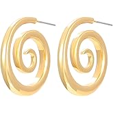 14K Gold Plated Spiral Stud Earrings for Women Statement Earring Trendy Chunky Spiral Stud Earrings Posts Geometric Earring Jewelry Gift