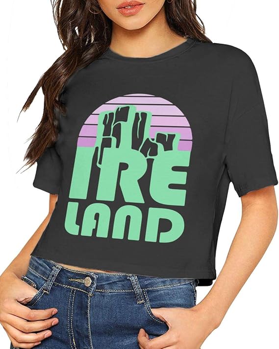 Women's Irish Ireland Vintage Crop Tops Tee, Short Sleeve Tops Tee for