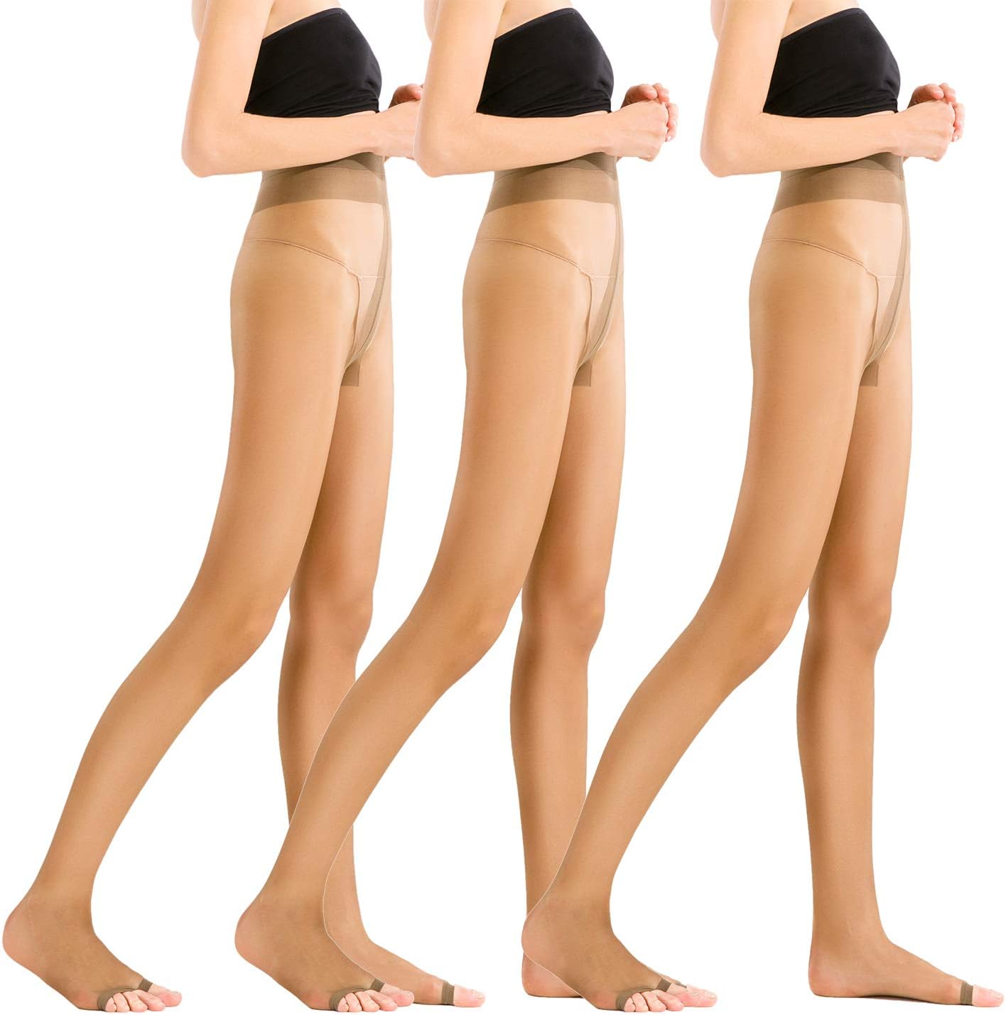 Womens Open Toe Pantyhose 3 pack Ultra Soft Stirrup Sheer Stockings T crotch Tights