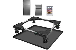 WUDIALIEN Mini Fridge Stand with Silicone Mat, Universal Stand Base is Adjustable, 4 Sturdy Feet and Hardened Steel Tube, 24''x 24'' Drain Pan, Suitable for Fridge, Washing Machine, Dryer, Wine Cabinet.