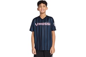 Messi Boys Lifestyle Short Sleeve Top, Loose-fit V-Neck Shirt with Logo, Comfortable