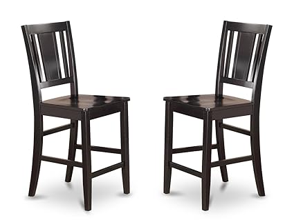 East West Furniture Bus Blk W Counter Height Chair Set For Dining Room With Wood Seat Black Finish Set Of 2