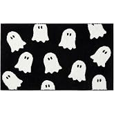 Hillsuren Black Ghost Bathroom Rug Spooky Halloween Bath Mat, 24 x 16 Inch | Non Slip Washable Ghost Bathroom Decoration, Plush Microfiber Rug, Cute Halloween Decor for Home Bedroom Shower Floor