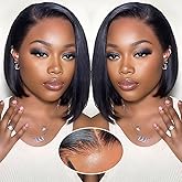 GUDOZO 9x6 Bob Wig Human Hair Glueless Wigs Human Hair Pre Plucked Pre Cut HD Lace Front Glueless Wigs Human Hair 200% Density Short Straight Bob Wigs for Black Women 12 inch