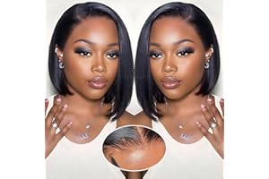 GUDOZO 9x6 Bob Wig Human Hair Glueless Wigs Human Hair Pre Plucked Pre Cut HD Lace Front Glueless Wigs Human Hair 200% Density Short Straight Bob Wigs for Black Women 12 inch