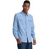 FASHIONSPARK Men’s Long Sleeve Denim Shirt Button Down Casual Chambray Work Shirt with Chest Pockets