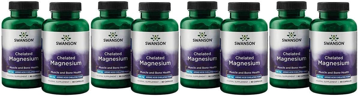 Swanson Chelated Magnesium Glycinate - Natural Mineral Supplement Supporting Nerve, Muscle, Bone, and Heart Health - Promotes Relaxation for Sleep Support (180 Capsules, 133mg Each) 4 Pack
