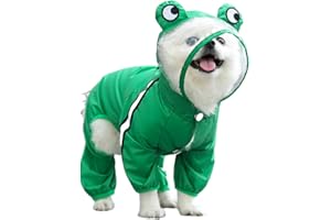 MANON ROSA Dog Raincoat Waterproof & Quick-Drying Puppy Rain Coat with Hood and Leash Hole Cute Hooded Rain Poncho Gear Clothes for Small Medium Large Dogs (Frog,X-Large)