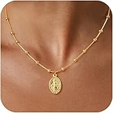 Gold Cross Necklace for Women - 14k Gold Plated Virgin Mary Pendant Necklaces,Hypoallergenic Non Tarnish Golden Cubic Zirconia Catholic Virgen de Guadalupe Jewelry,Religious Faith Baptism Gift for Her