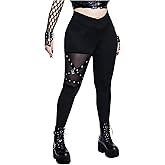 Floerns Women's Plus Size Goth Leggings Patchwork Punk Contrast High Waisted Legging Pants