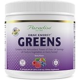 Paradise Herbs ORAC Energy Greens, Berry Superfood Powder, Over 40,000 ORAC Antioxidants, Organic Greens, Berries, Mushrooms & Probiotics, Non-GMO, Gluten-Free, 25 Servings