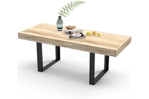 STHOUYN 63”-79” Extendable Dining Room Table for 6 8 10, Modern Rustic Kitchen Expanding Table, Wooden Long Large Expandable Dining Room Transformer Table Conference Table for Kitchens (Natural Oak)