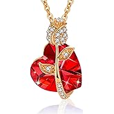 Austrian Crystal Heart Rose Flower Pendant Necklaces for Women Fashion 14K Gold Plated Dainty Necklace Hypoallergenic Jewelry