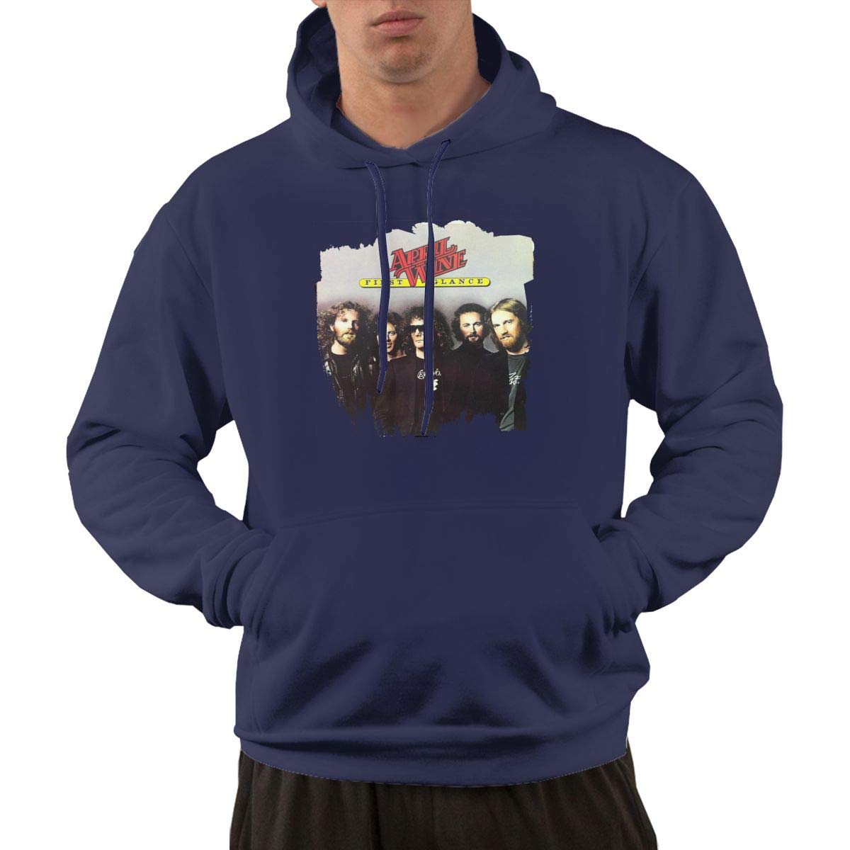 Erman S Pullover Casual Navy Print April Wine Music Band Hooded Shirts With Pocket L
