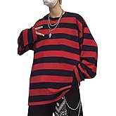 Zhiyouni Womens Stripe Shirt Oversized Casual Loose Long Sleeves Pullovers Couples Shirts Sweatshirt