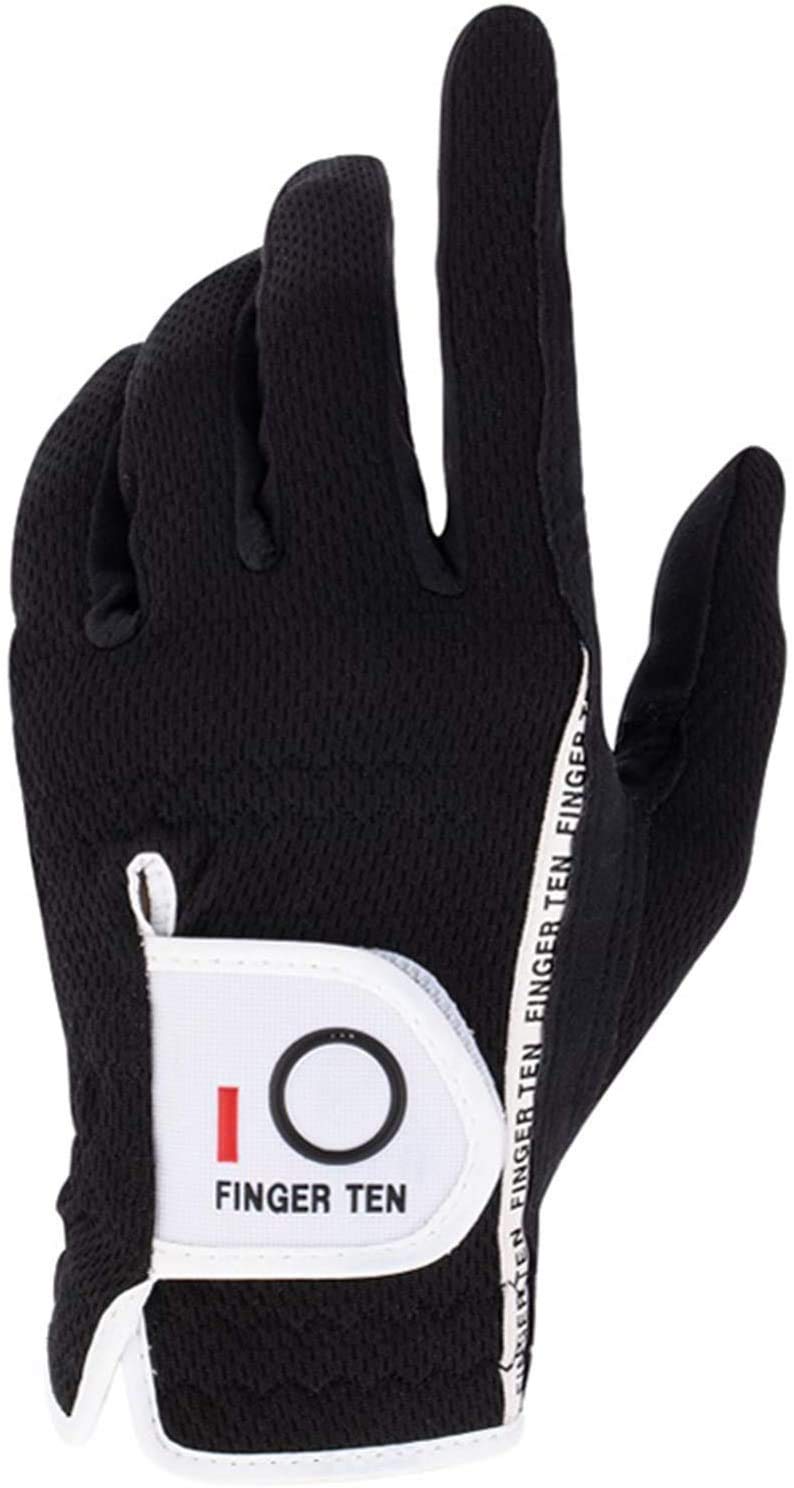 FINGER TEN Golf Gloves Men Left Hand Rain Grip Weathersof Value Pack, Mens Golf Glove Wear Resistant Non Slip Flexible Durable (Black-1 Pack, M-Worn on Left Hand)