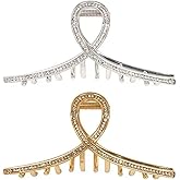2 Pieces Rhinestone Claw Clip for Women, Gold and Sliver Sparkly Claw Clips for Thick Hair, Grils Large Bling Elegant Dressy Hair Clip